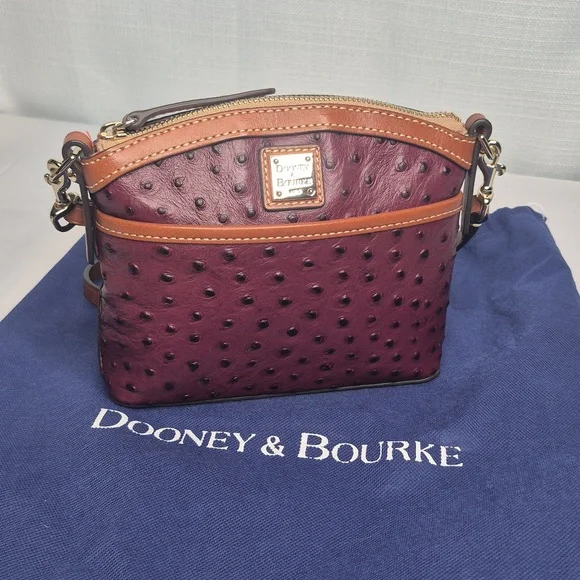 Dooney & Bourke Plum/Burgundy Ostrich-Embossed Crossbody Bag - Picture 3 of 17